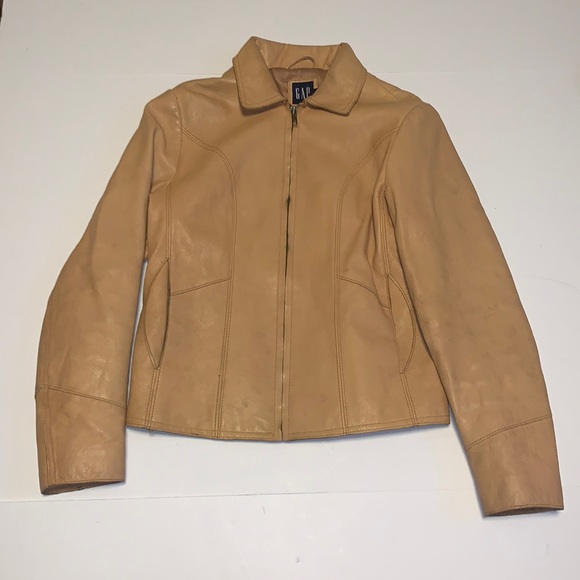 GAP Y2K Golden Tan Leather Jacket - Women’s Size XS - Picture 2 of 11